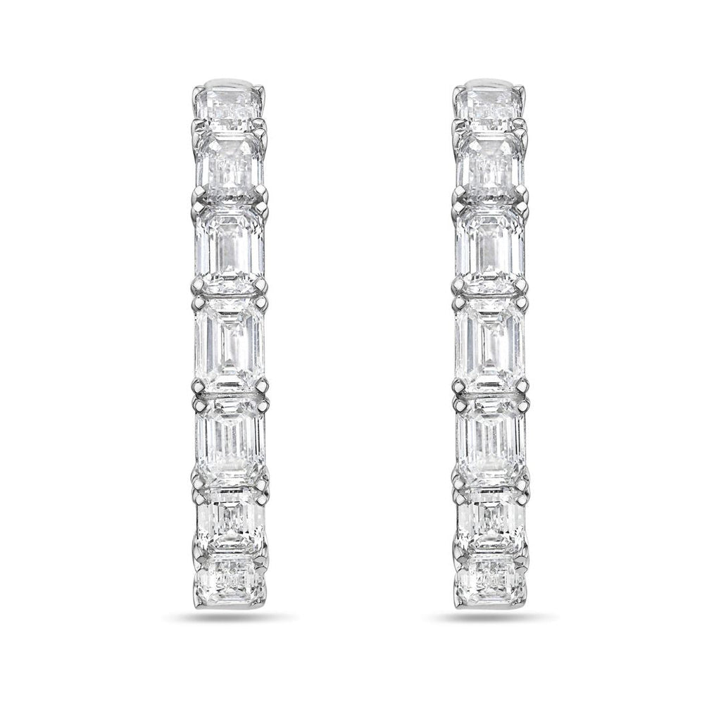 Lab Grown Emerald Diamond Hoop Earrings - 1.00"