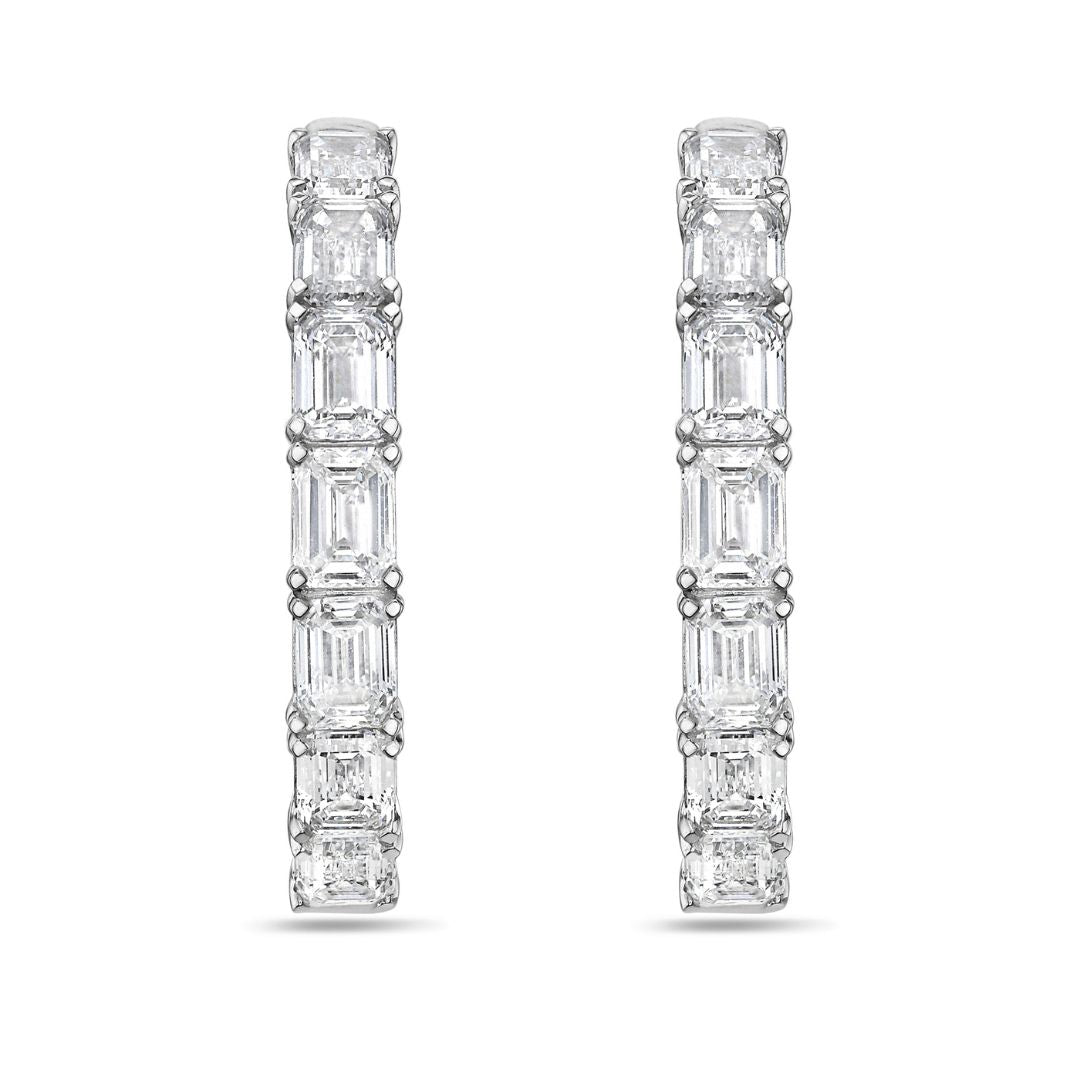 Lab Grown Emerald Diamond Hoop Earrings - 1.00"