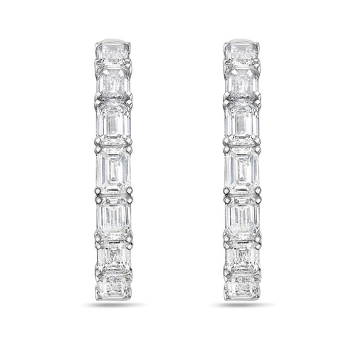 Lab Grown Emerald Diamond Hoop Earrings - 1.00"