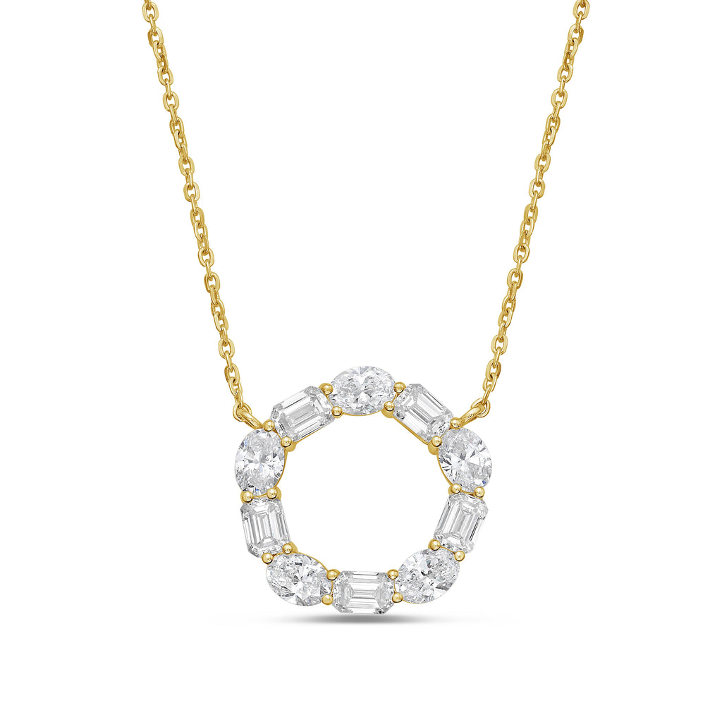 Lab Grown Oval and Emerald Diamond Circle Pendant