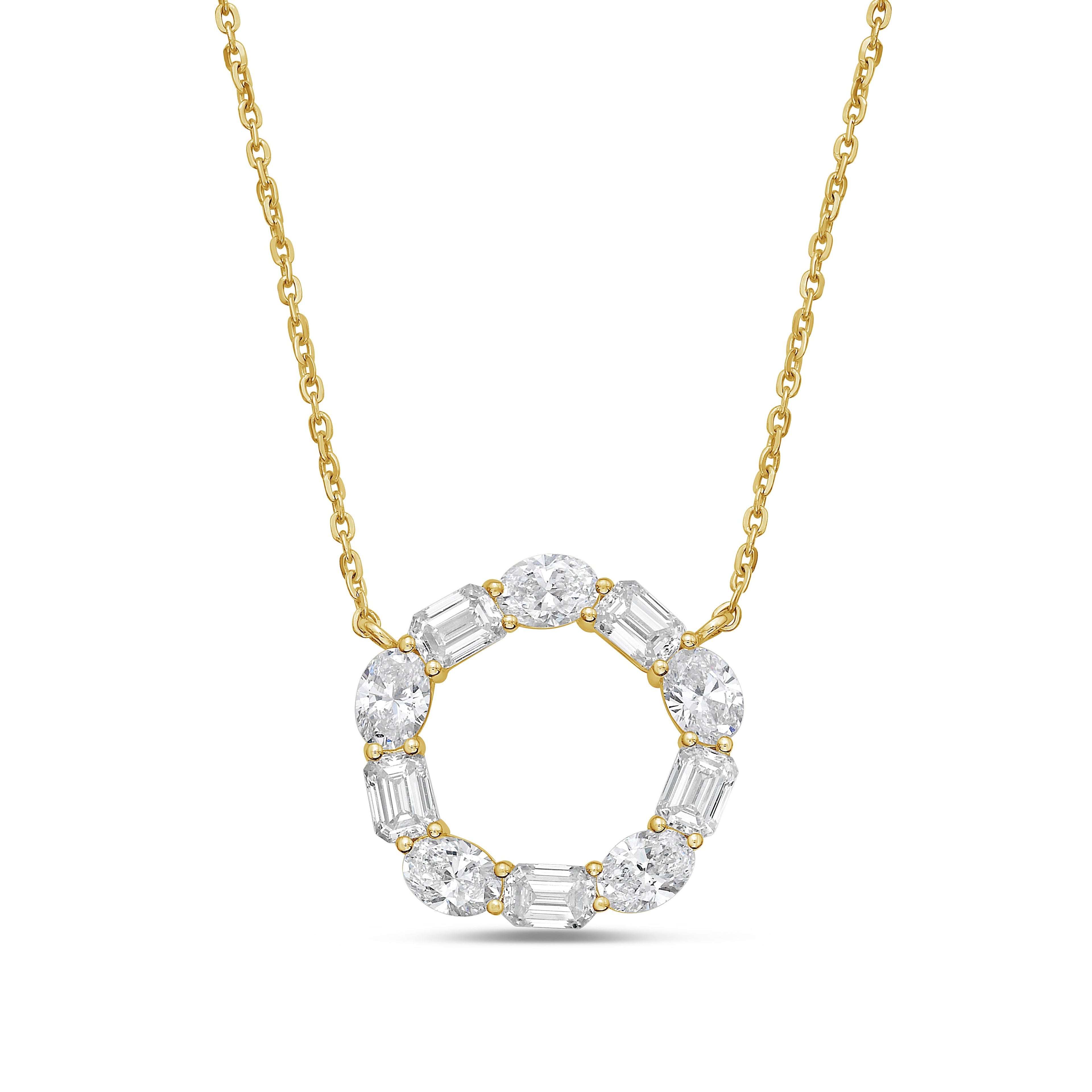 Lab Grown Oval and Emerald Diamond Circle Pendant