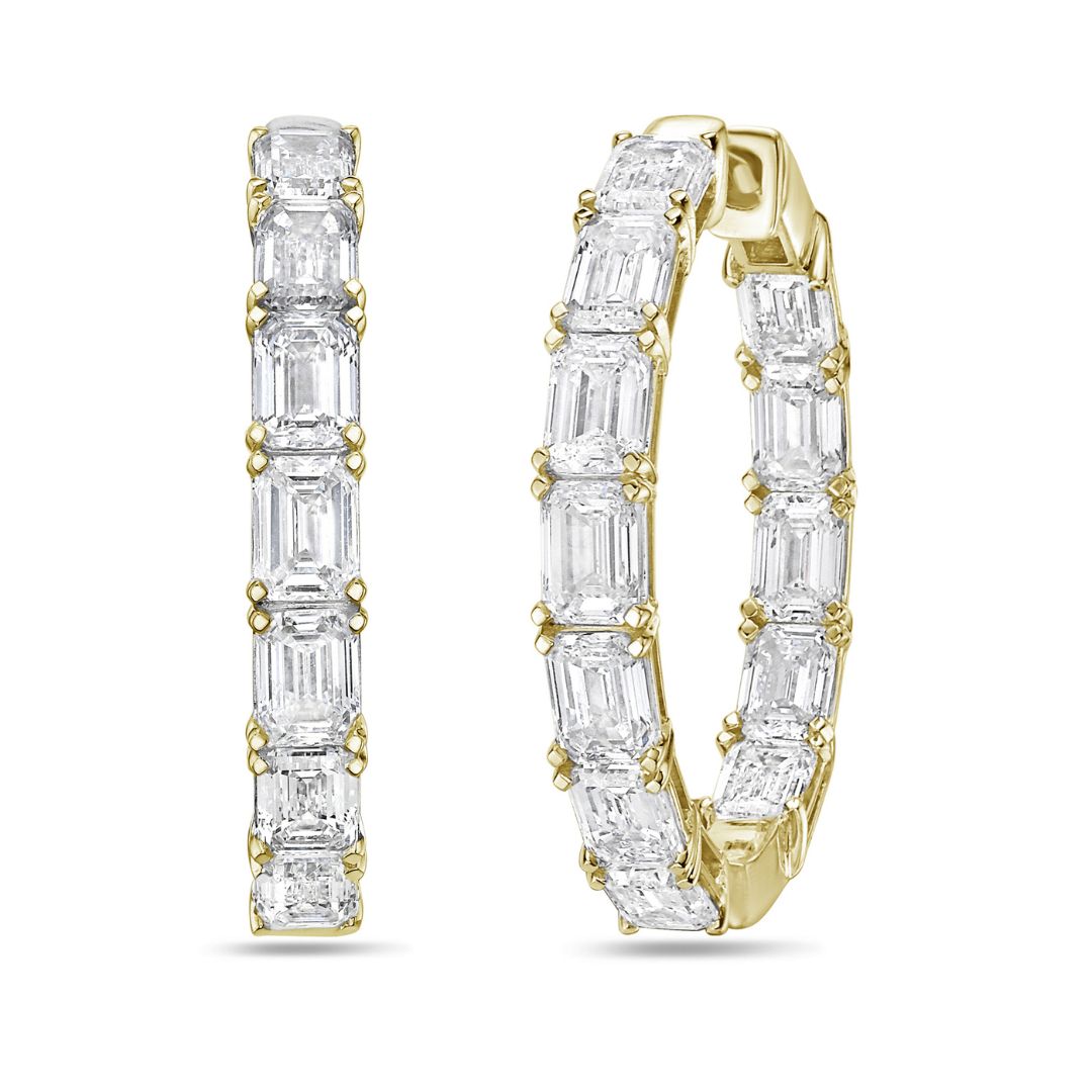 Lab Grown Emerald Diamond Hoop Earrings - 1.00"
