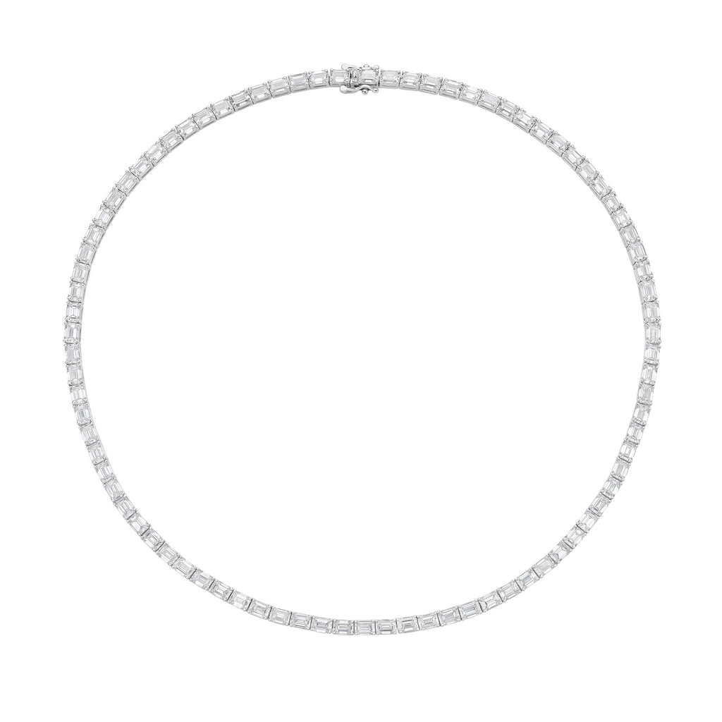 Lab Grown Emerald Cut East West Tennis Necklace