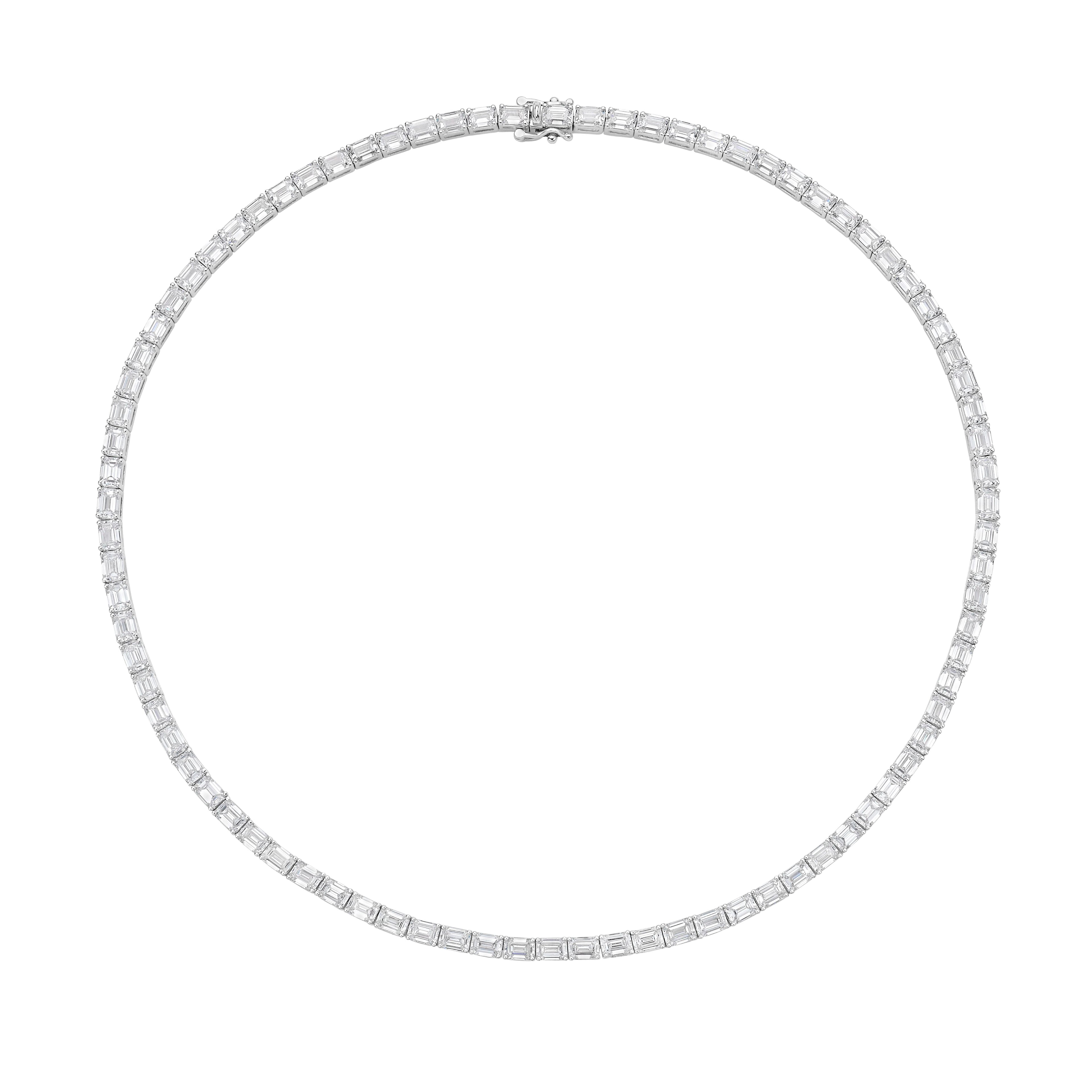 Lab Grown Emerald Cut East West Tennis Necklace
