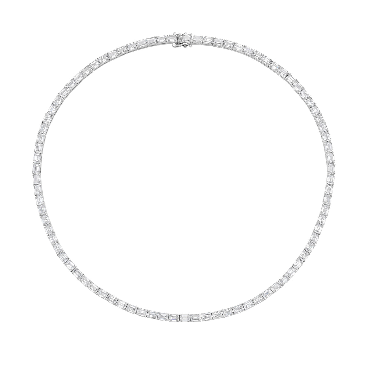 Lab Grown Emerald Cut East West Tennis Necklace