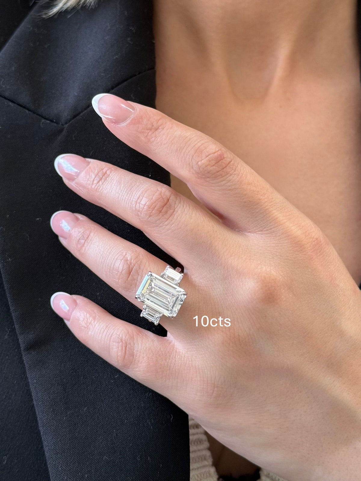 Lab-Grown Emerald-Cut Three-Stone Engagement Ring