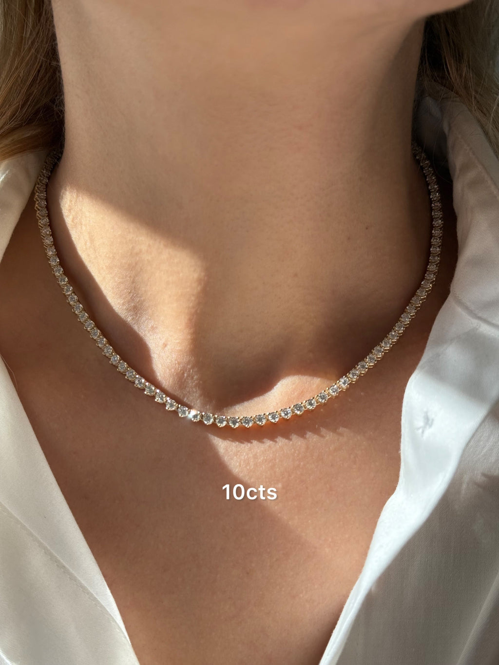 Lab-Grown Round Diamond Tennis Necklace, 3-Prong