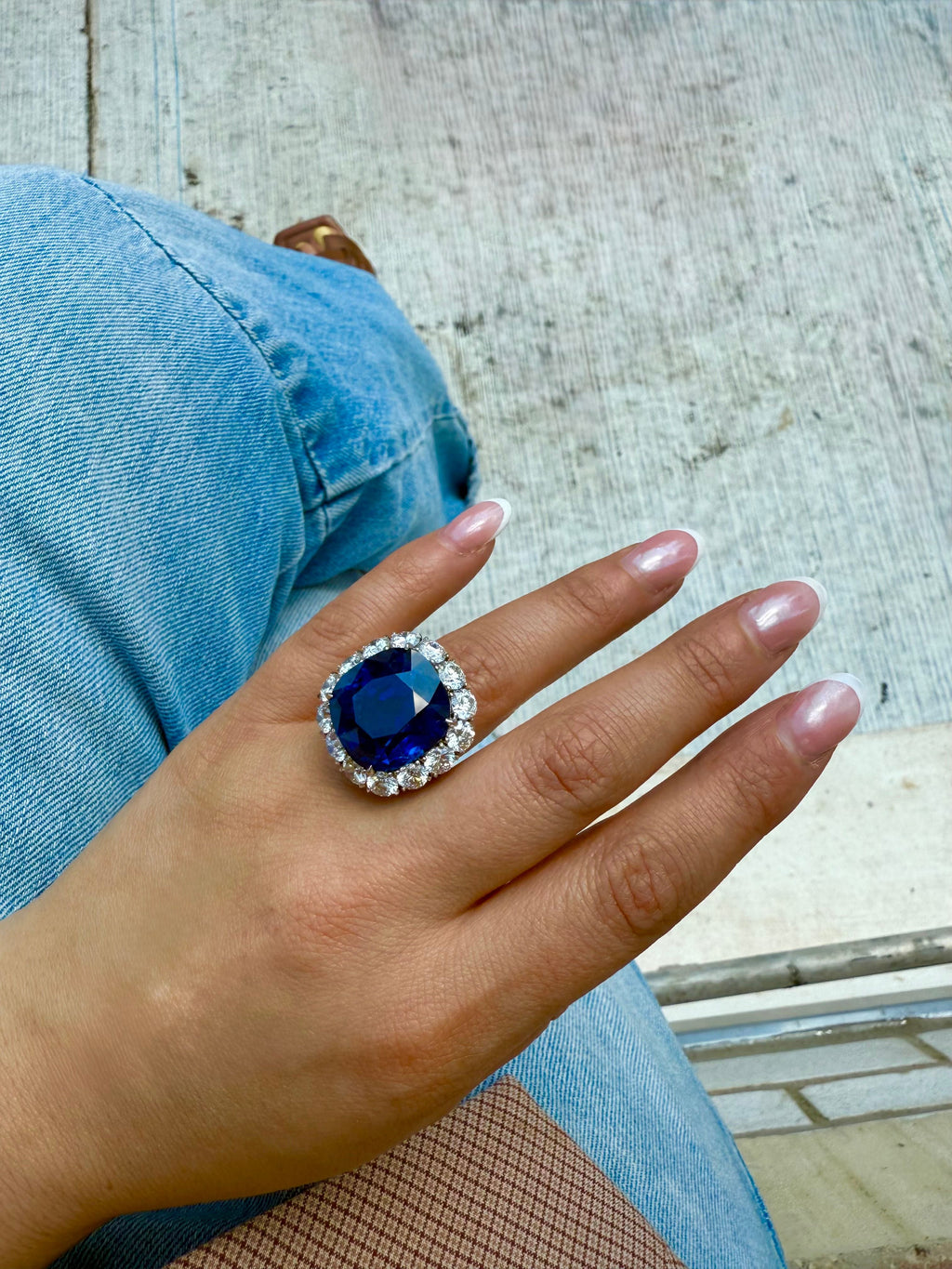 Platinum Cushion Sapphire Round Diamonds Halo Ring