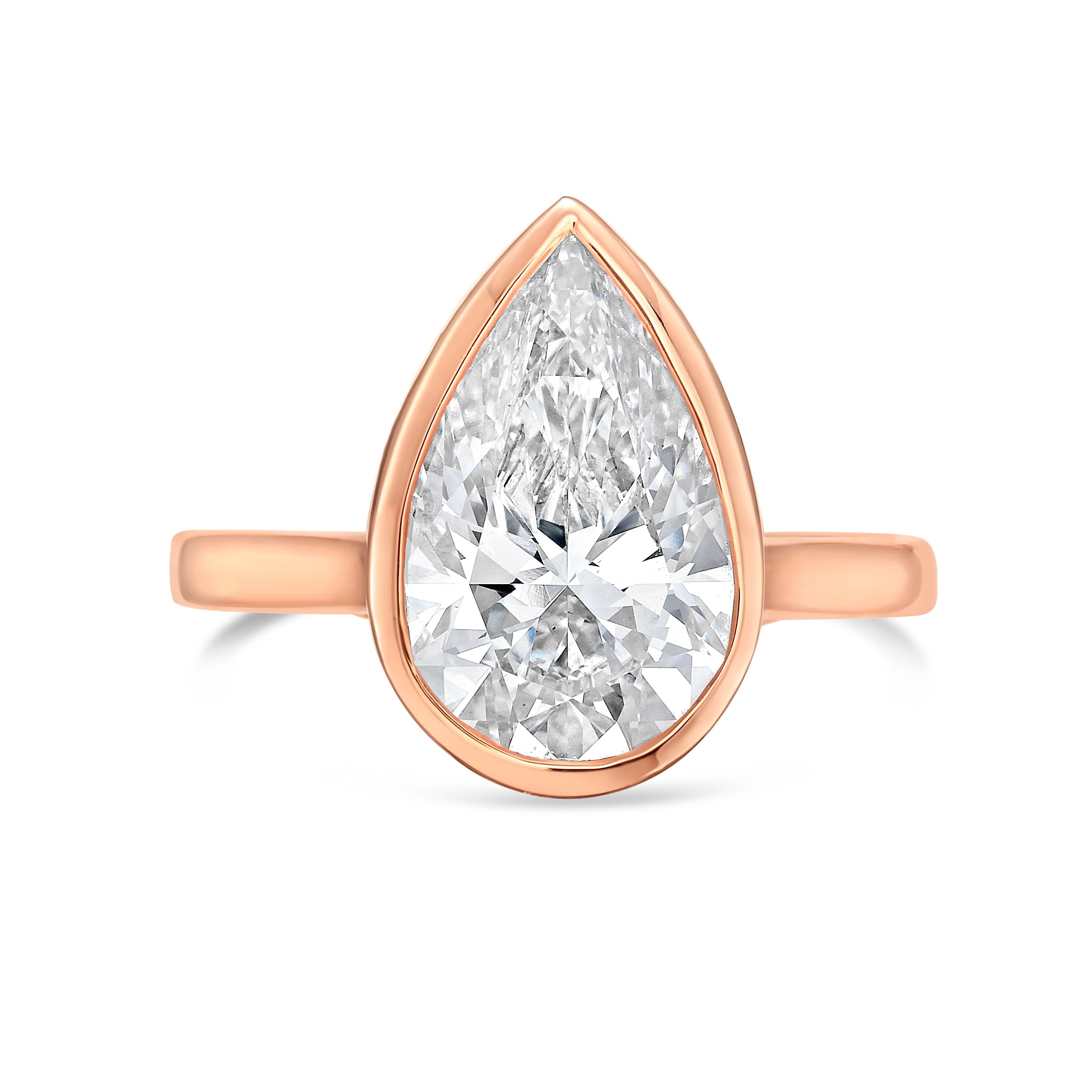 Lab-Grown Pear Bezel Engagement Ring, 18K Gold