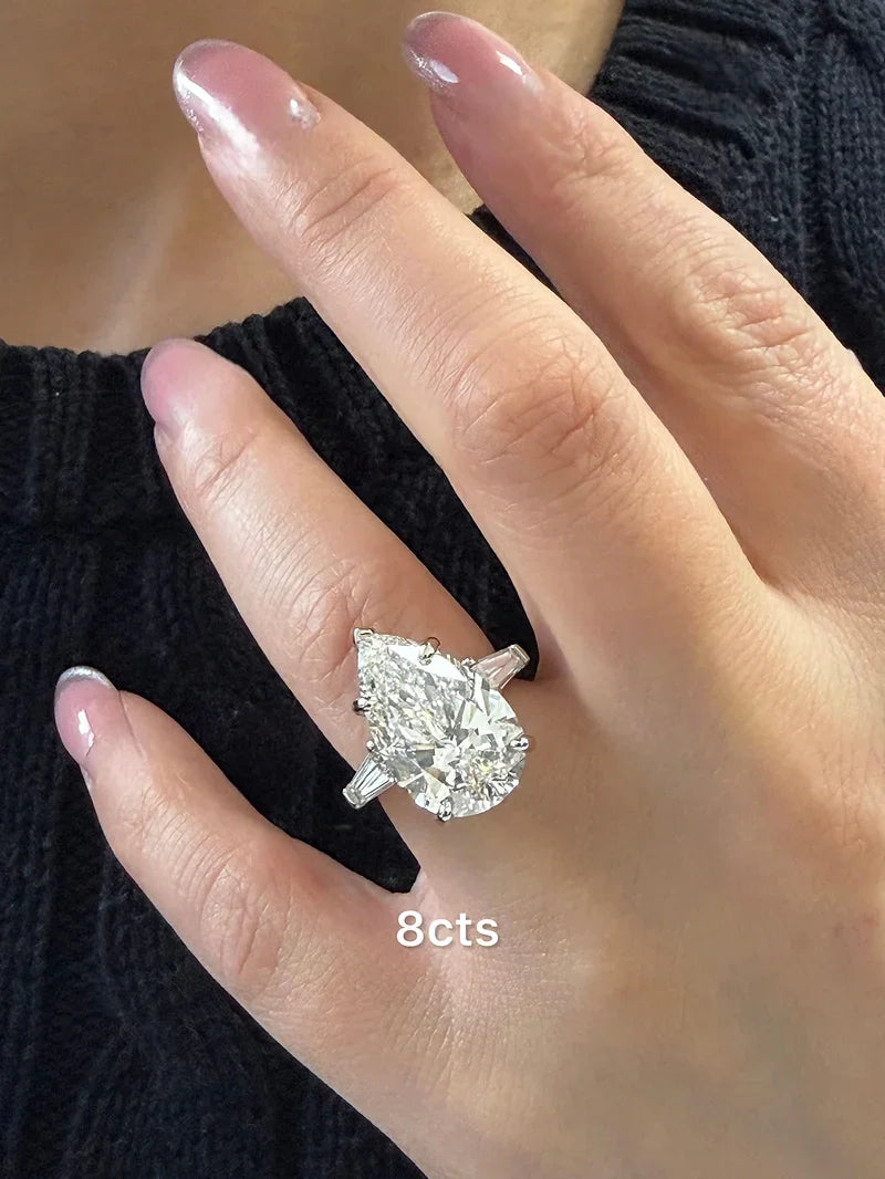 Lab-Grown Pear Diamond Ring with Baguettes, 18K Gold