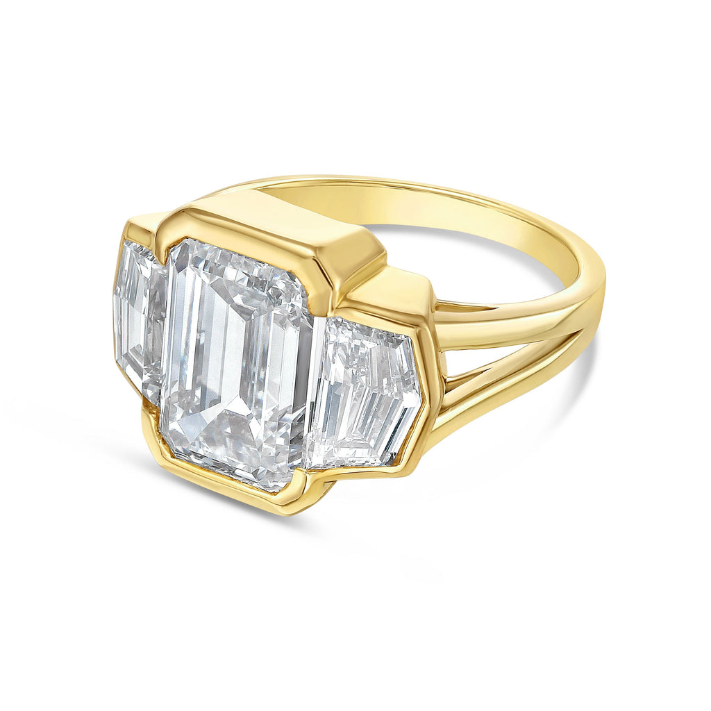 Lab-Grown Emerald Cut Bezel Ring with Cadillac Sides, 18K Gold