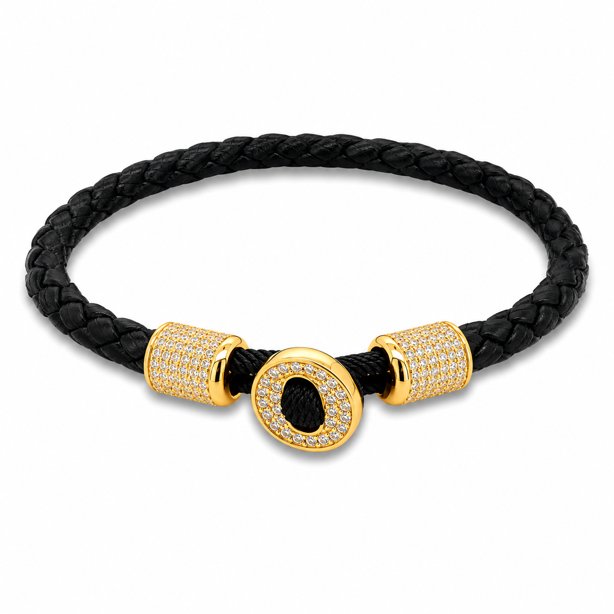 AZL Men 03 White Diamond Crystalline Black Leather Bracelet