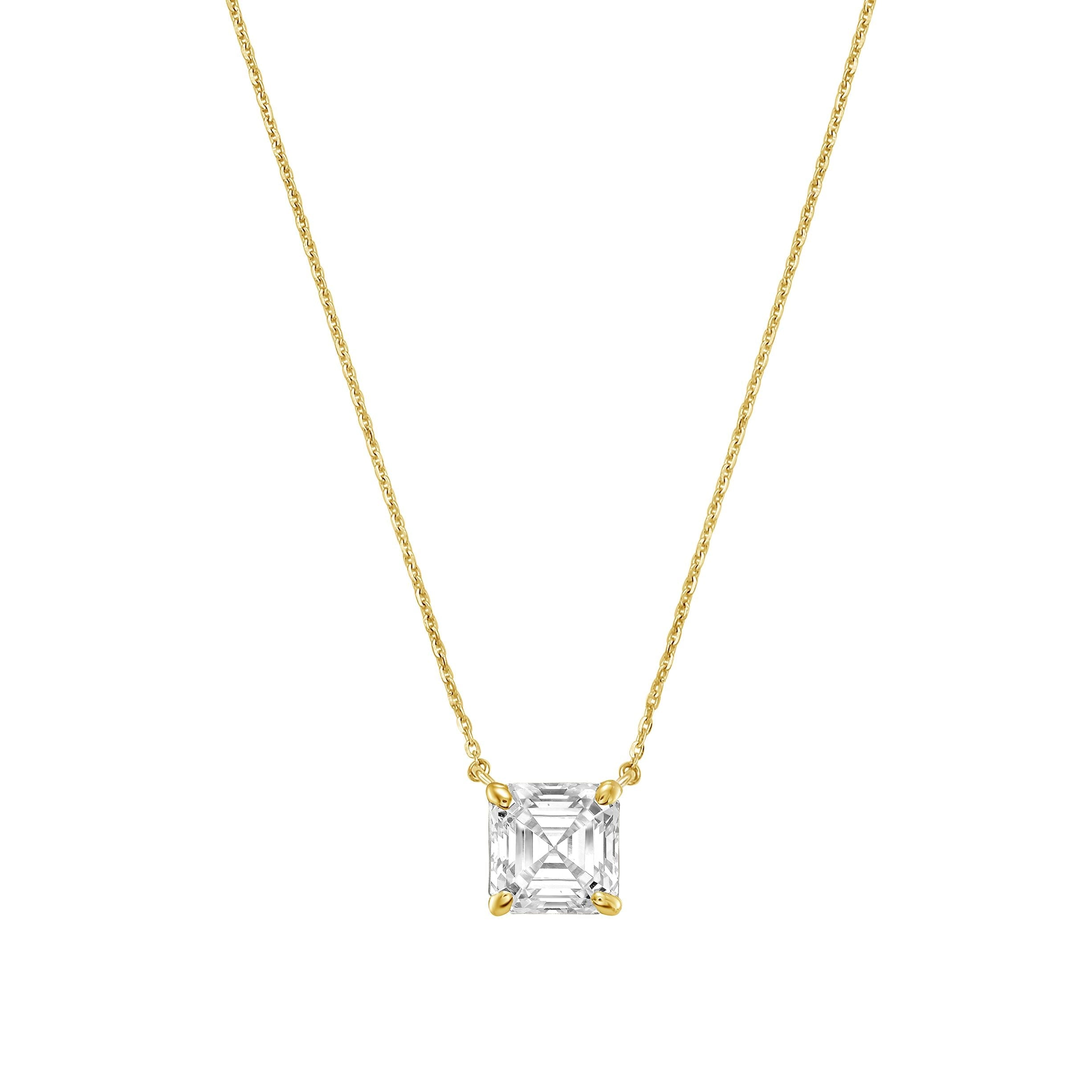 Lab-Grown Diamond East West Asscher Pendant, 18K Gold