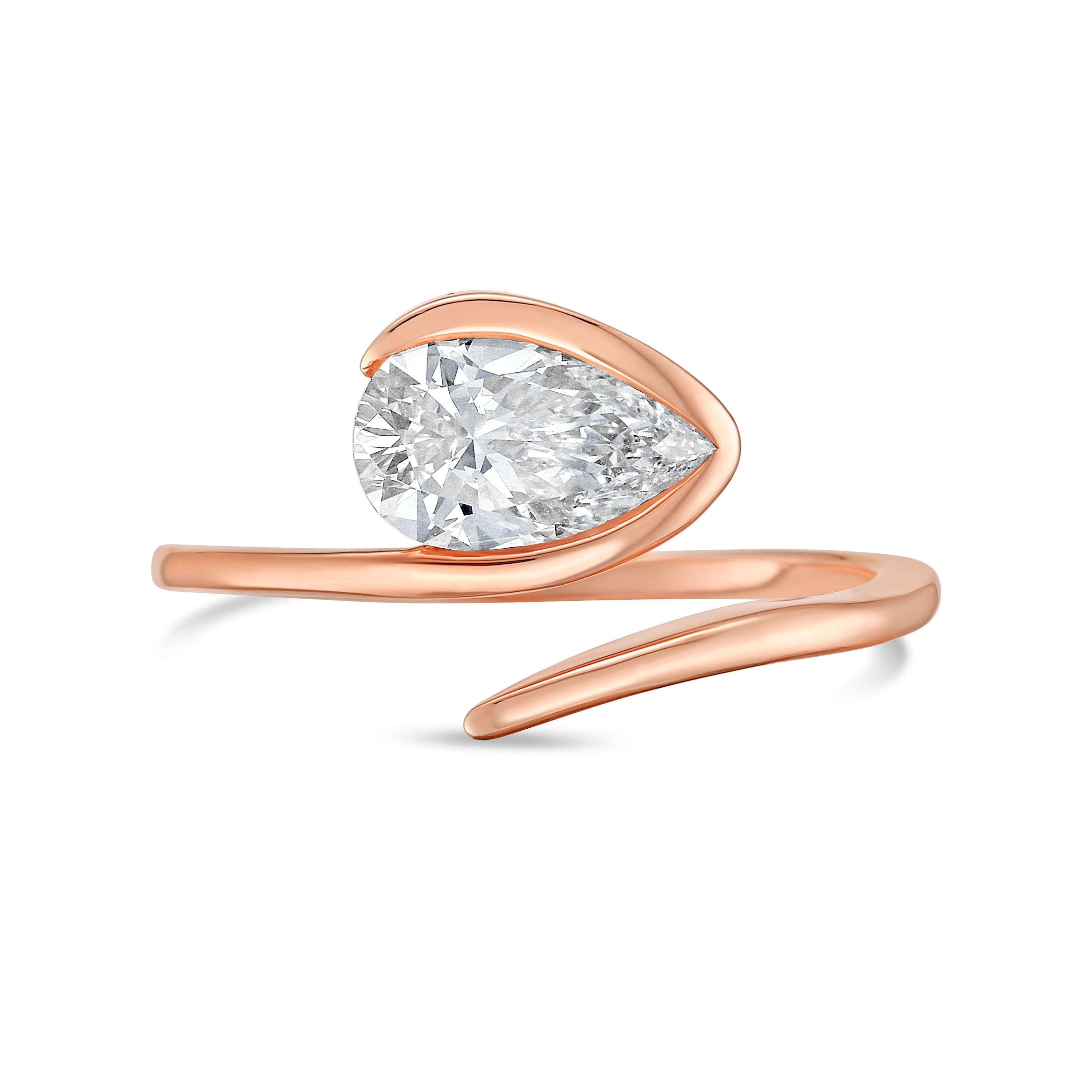 Lab-Grown Pear Bypass And Open Band Ring, 14K Gold