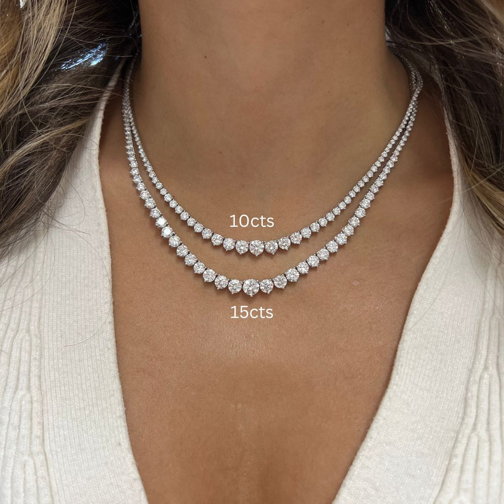 Lab-Grown Graduated 3 Prong Tennis Necklace, 14K Gold