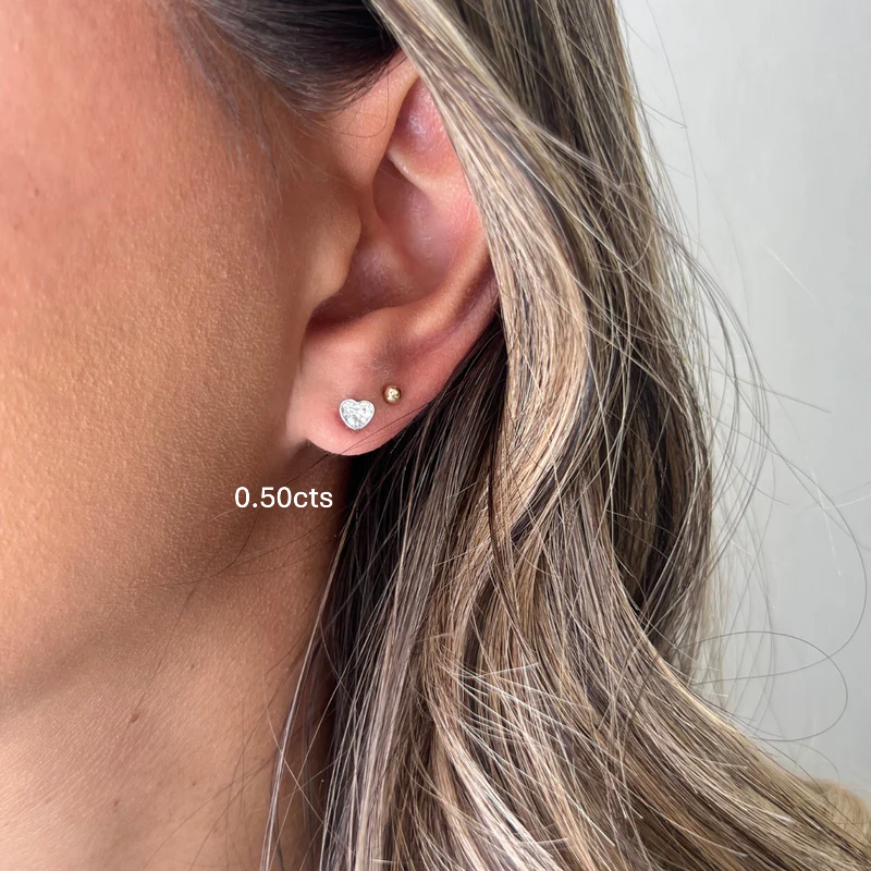 Lab Grown Heart Diamond Bezel Studs