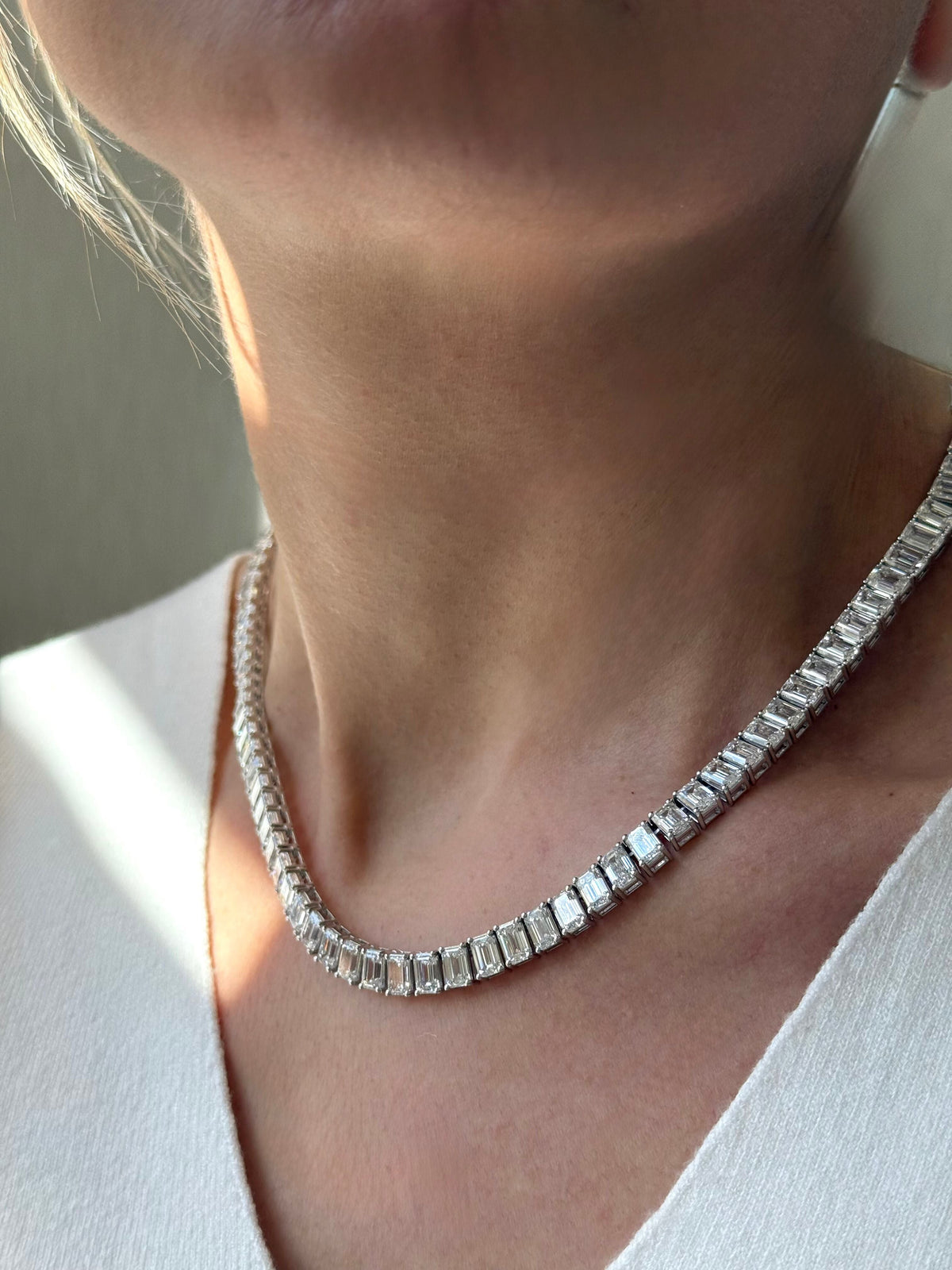 Lab Grown Emerald Cut Diamond Tennis Necklace