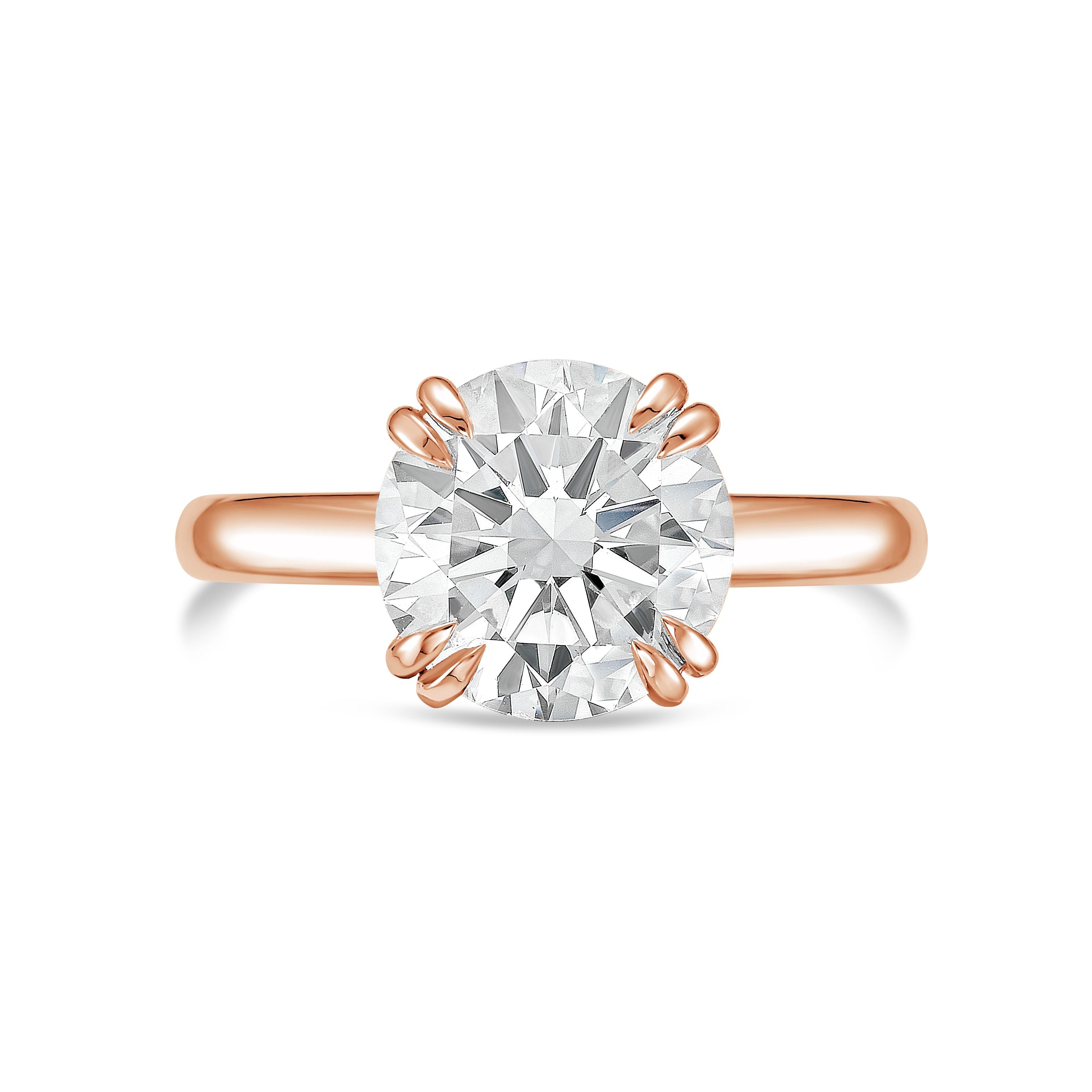 Lab-Grown Round Split Claw Engagement Ring, 18K Gold