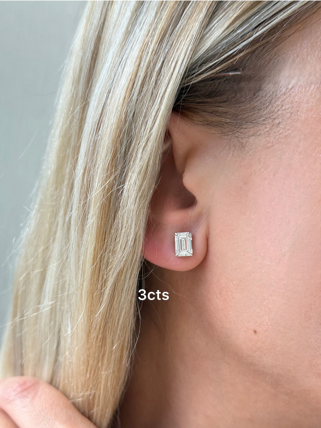 Lab-Grown Emerald Cut Diamond Studs, 14K Gold