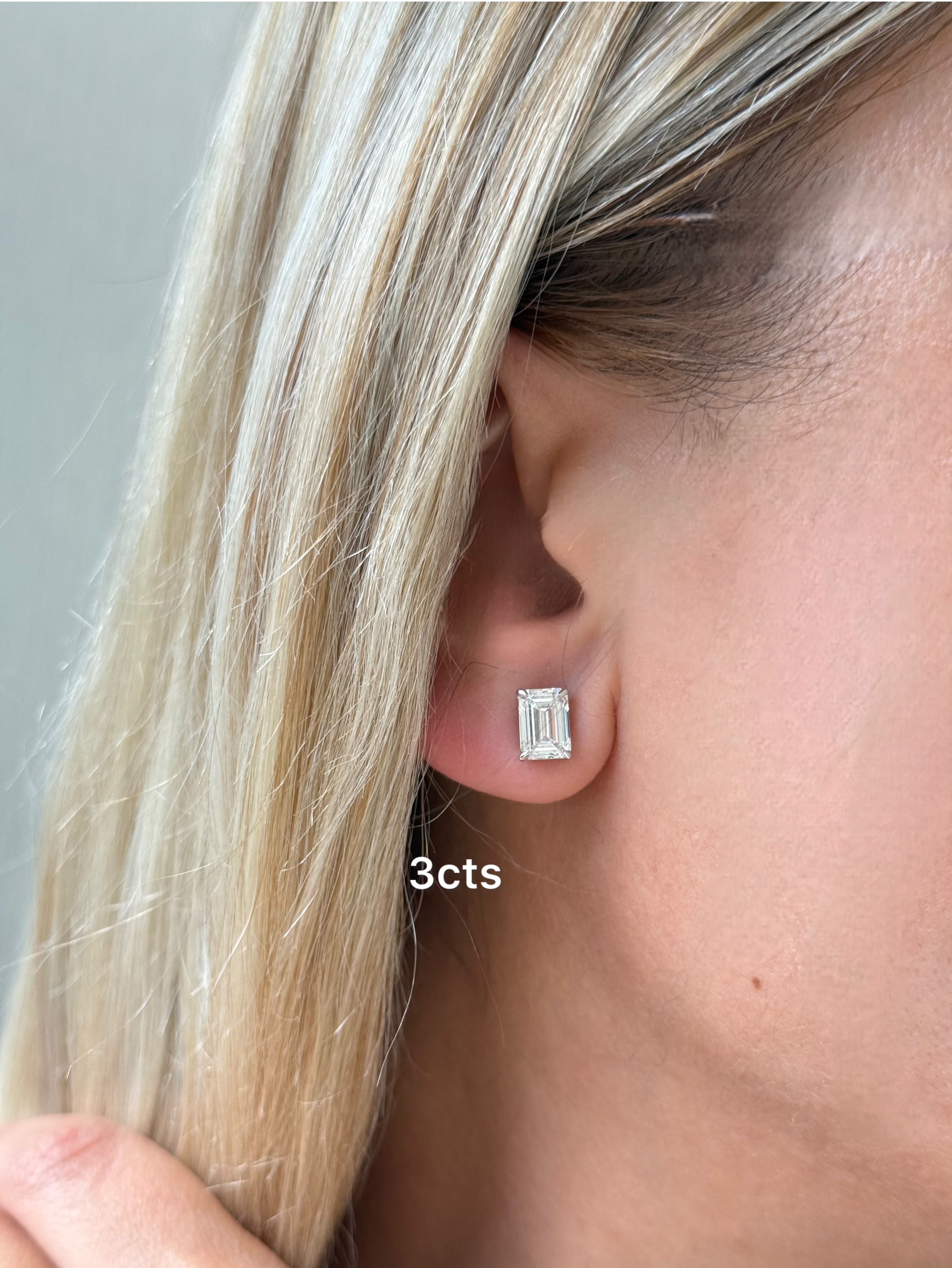 Lab-Grown Emerald Cut Diamond Studs, 14K Gold