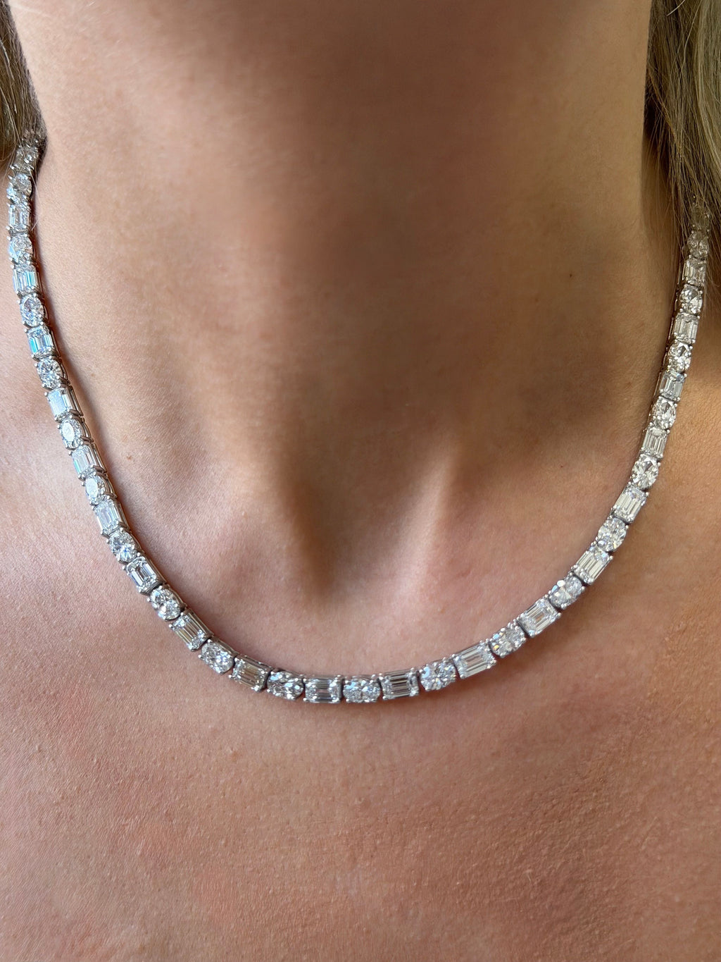Lab Grown Oval And Emerald Diamond Tennis Necklace