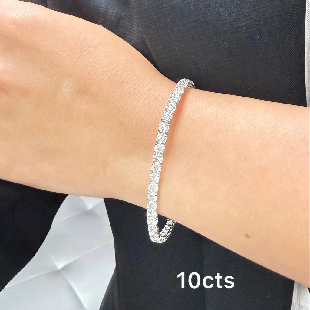 Lab-Grown Round Diamond Tennis Bracelet, 4-Prong, 14K Gold