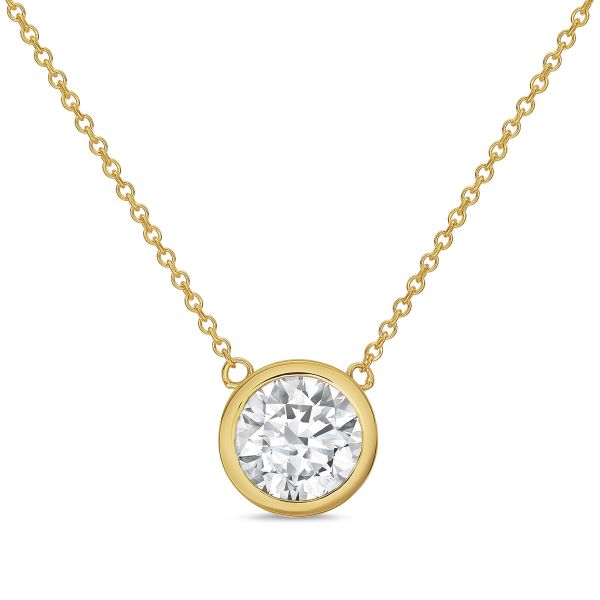 Lab-Grown Round Diamond Bezel Pendant, 14K Gold