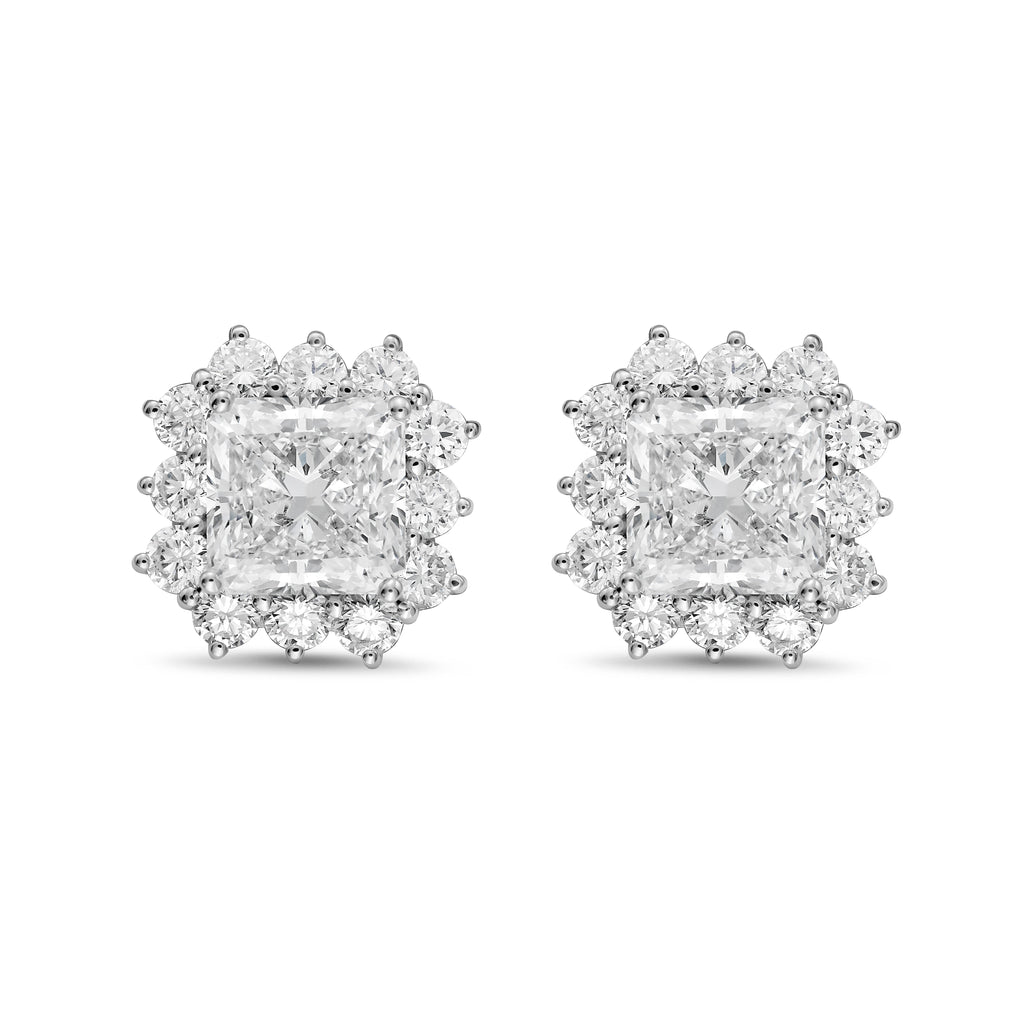 Lab-Grown Radiant Diamond Halo Earrings