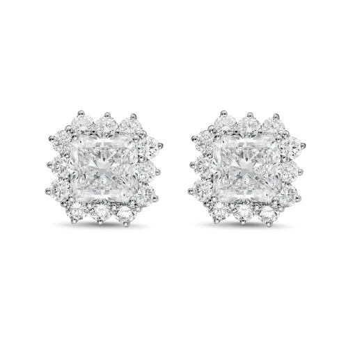 Lab-Grown Radiant Diamond Halo Earrings, 14K Gold