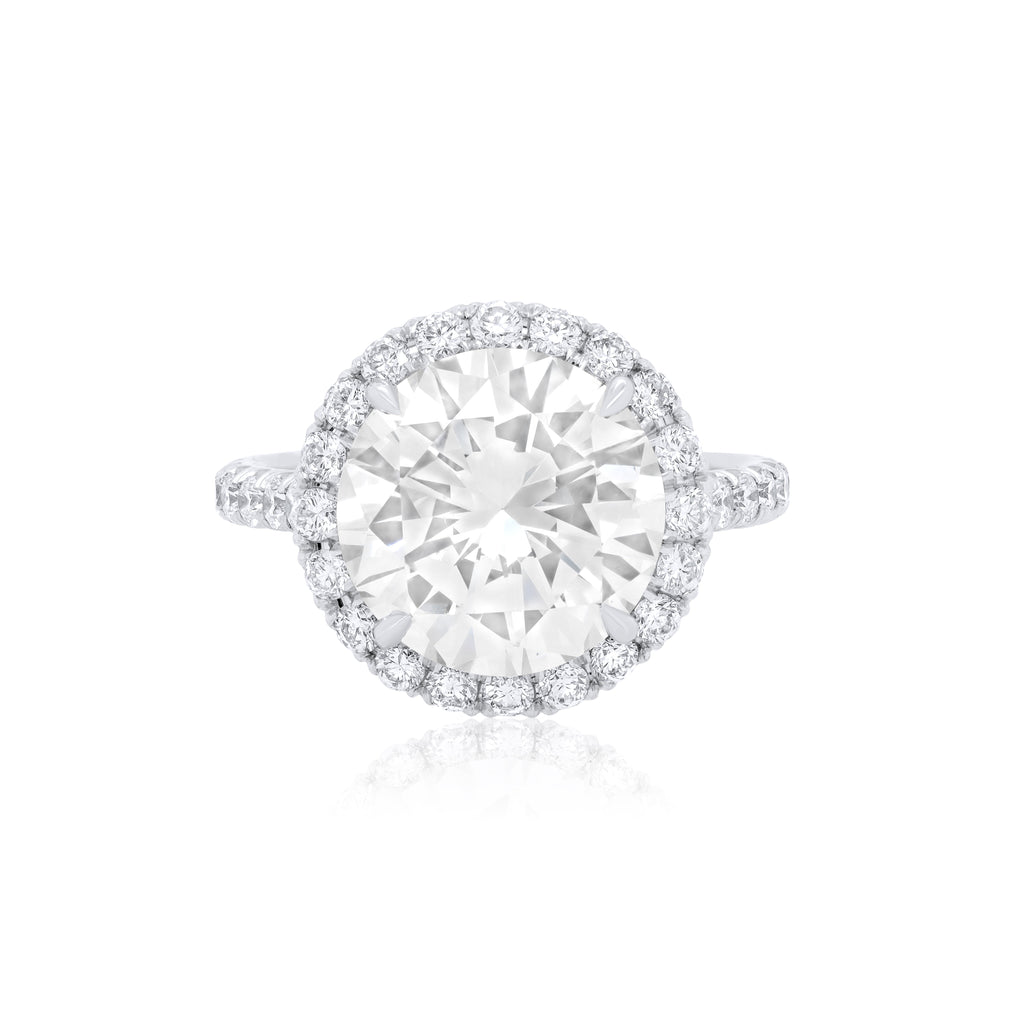 Lab-Grown Round Diamond Pave Halo Ring, 18K Gold