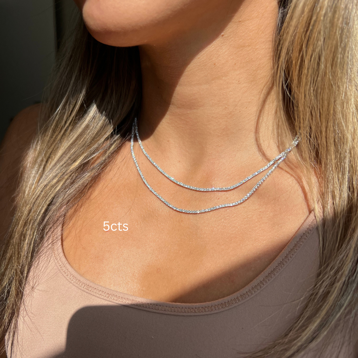 Lab-Grown Round Diamond Tennis Necklace, 4-Prong