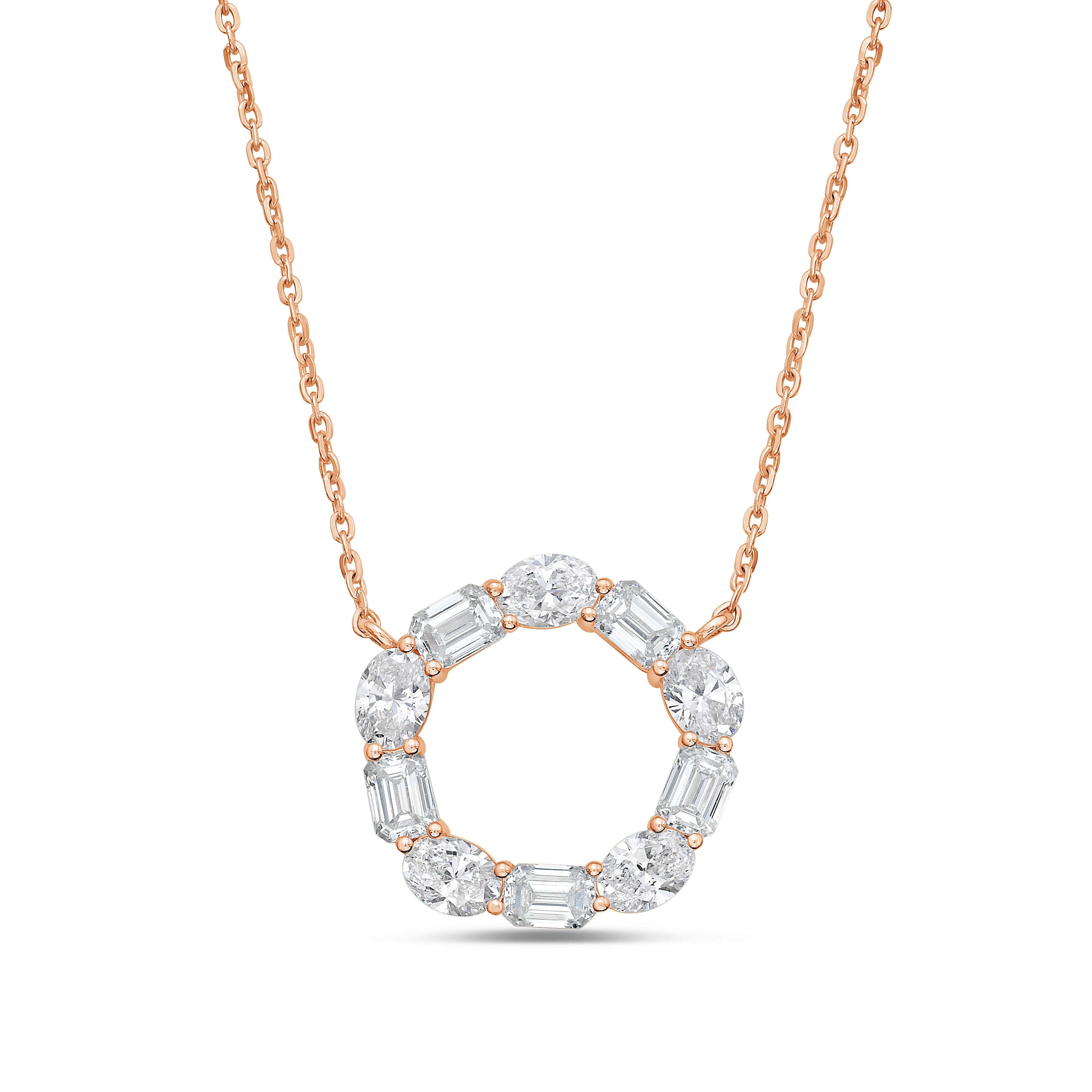 Lab Grown Oval and Emerald Diamond Circle Pendant