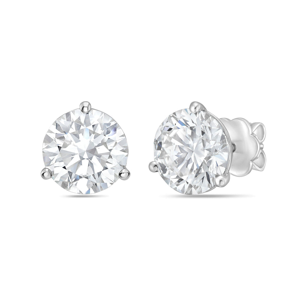 Lab-Grown Martini Round Diamond Studs, 3-Prong, 14K Gold