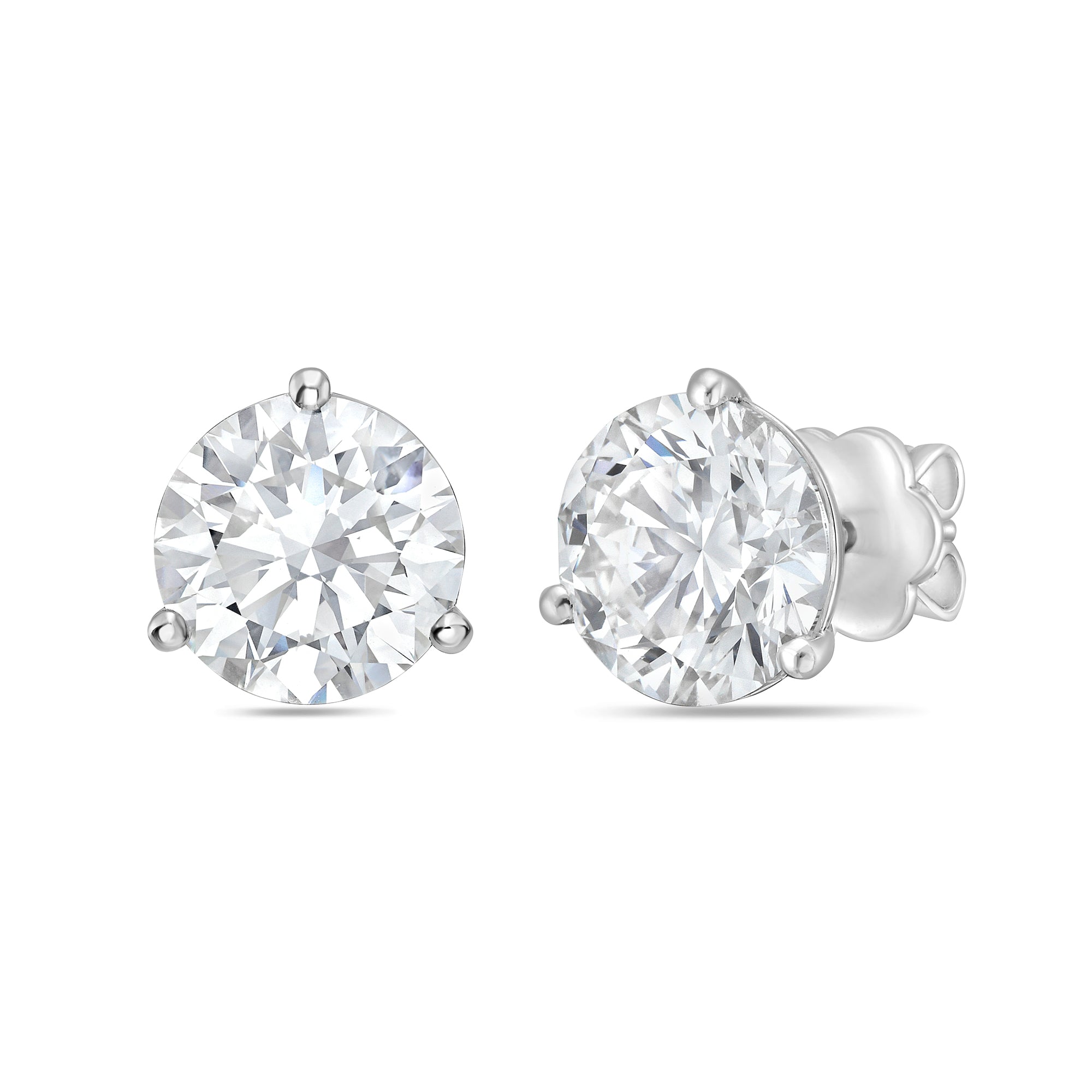 Lab-Grown Martini Round Diamond Studs, 3-Prong, 14K Gold