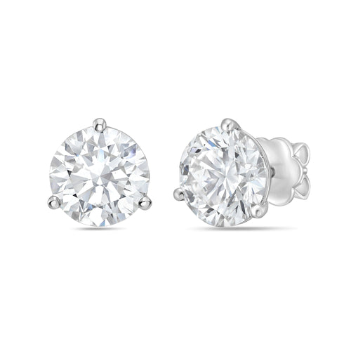 Lab-Grown Martini Round Diamond Studs, 3-Prong, 14K Gold