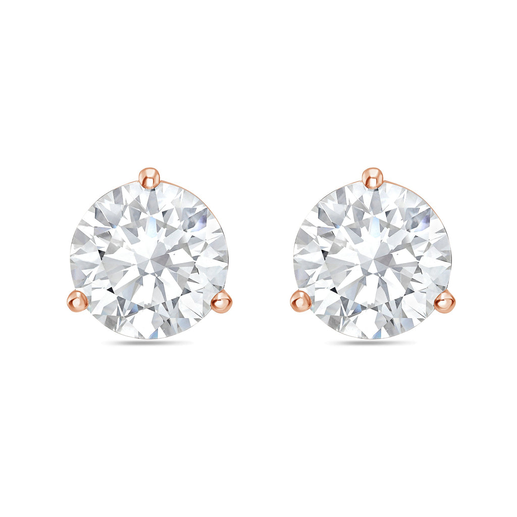Lab-Grown Martini Round Diamond Studs, 3-Prong, 14K Gold
