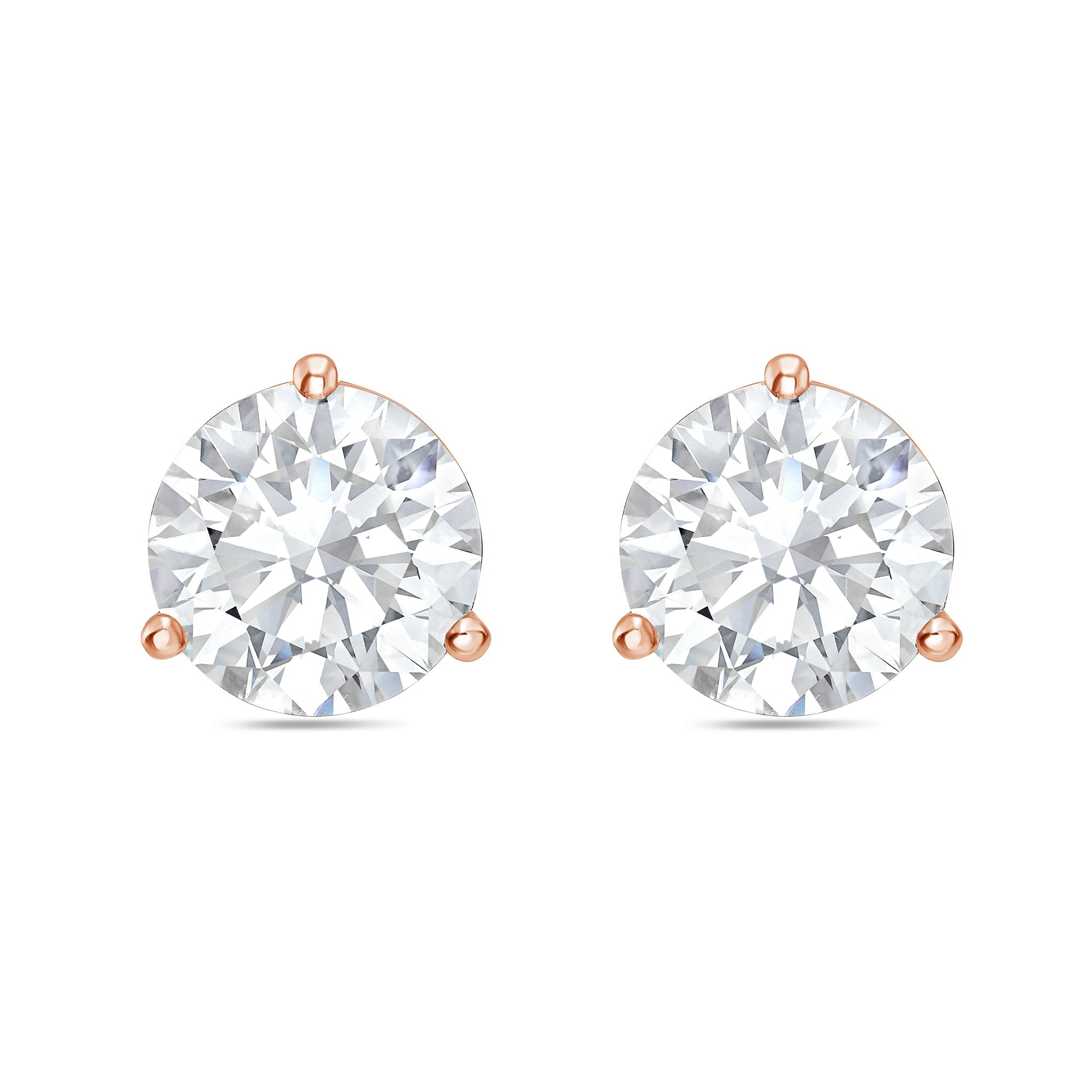 Lab-Grown Martini Round Diamond Studs, 3-Prong, 14K Gold