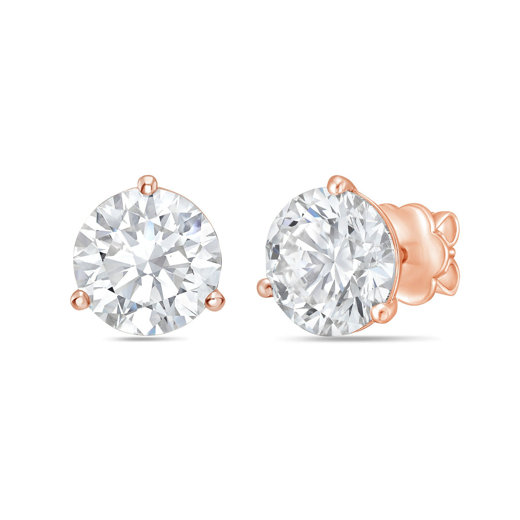 Lab-Grown Martini Round Diamond Studs, 3-Prong, 14K Gold