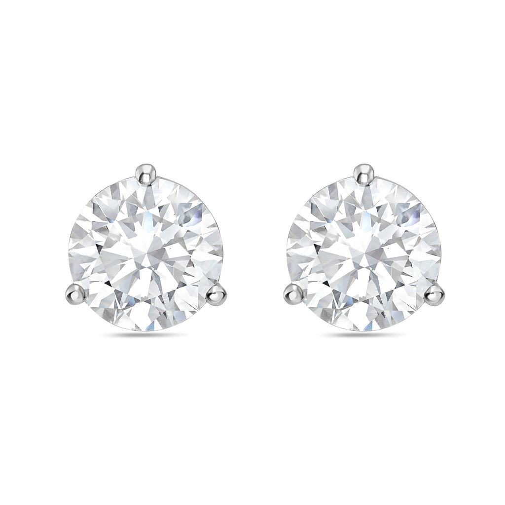 Lab-Grown Martini Round Diamond Studs, 3-Prong, 14K Gold