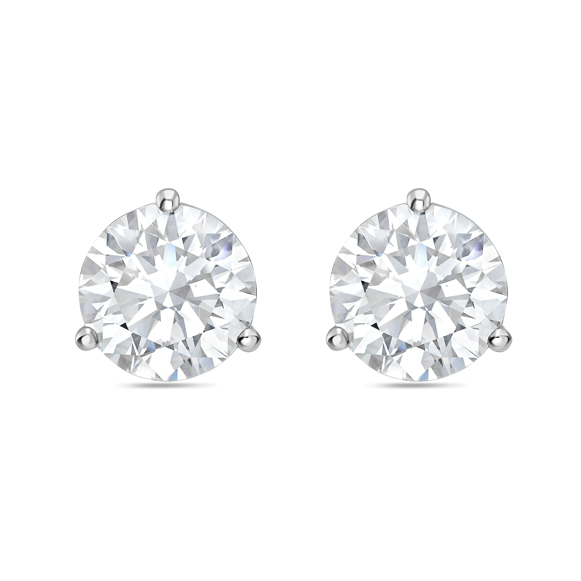 Lab-Grown Martini Round Diamond Studs, 3-Prong, 14K Gold