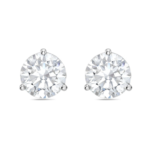 Lab-Grown Martini Round Diamond Studs, 3-Prong, 14K Gold