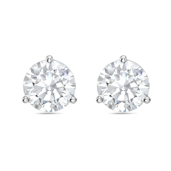 Lab-Grown Martini Round Diamond Studs, 3-Prong, 14K Gold