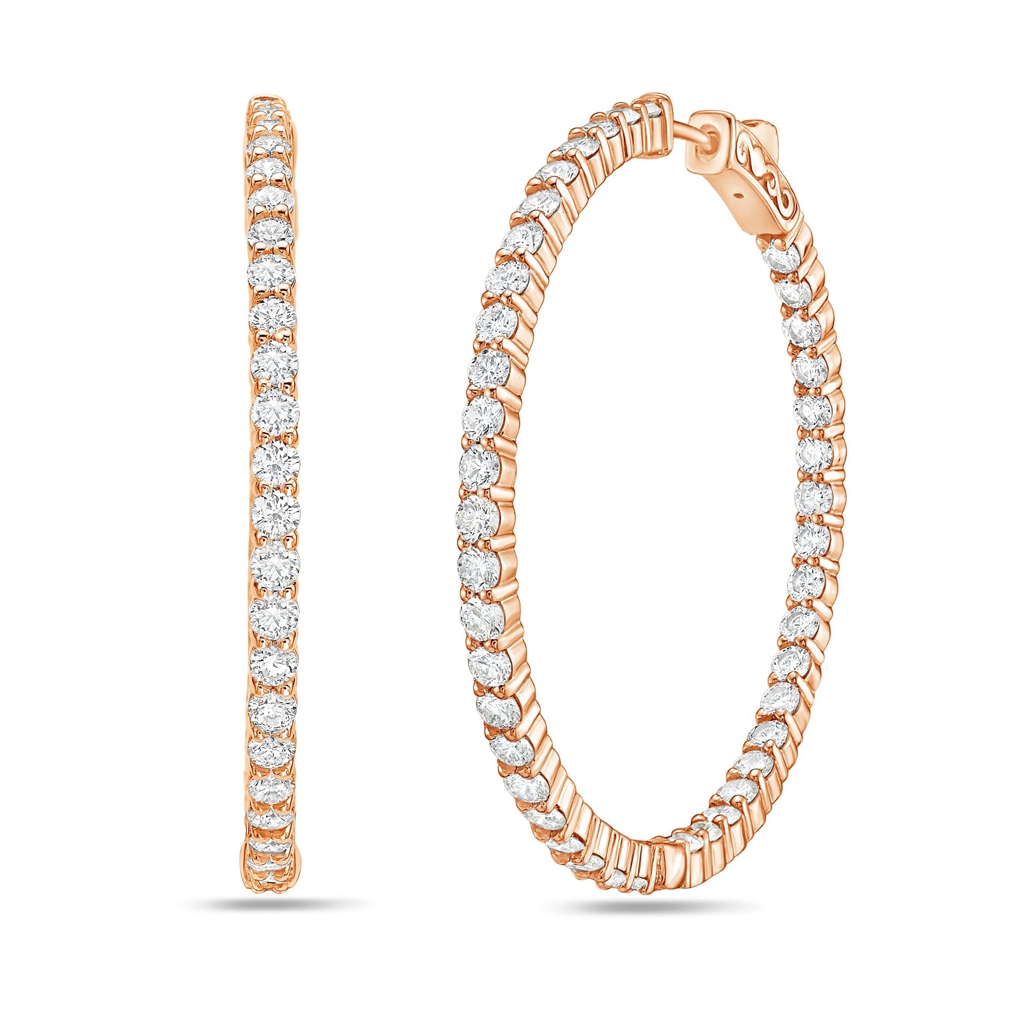 Lab Grown Round Diamond Hoop Earrings - 3.00"