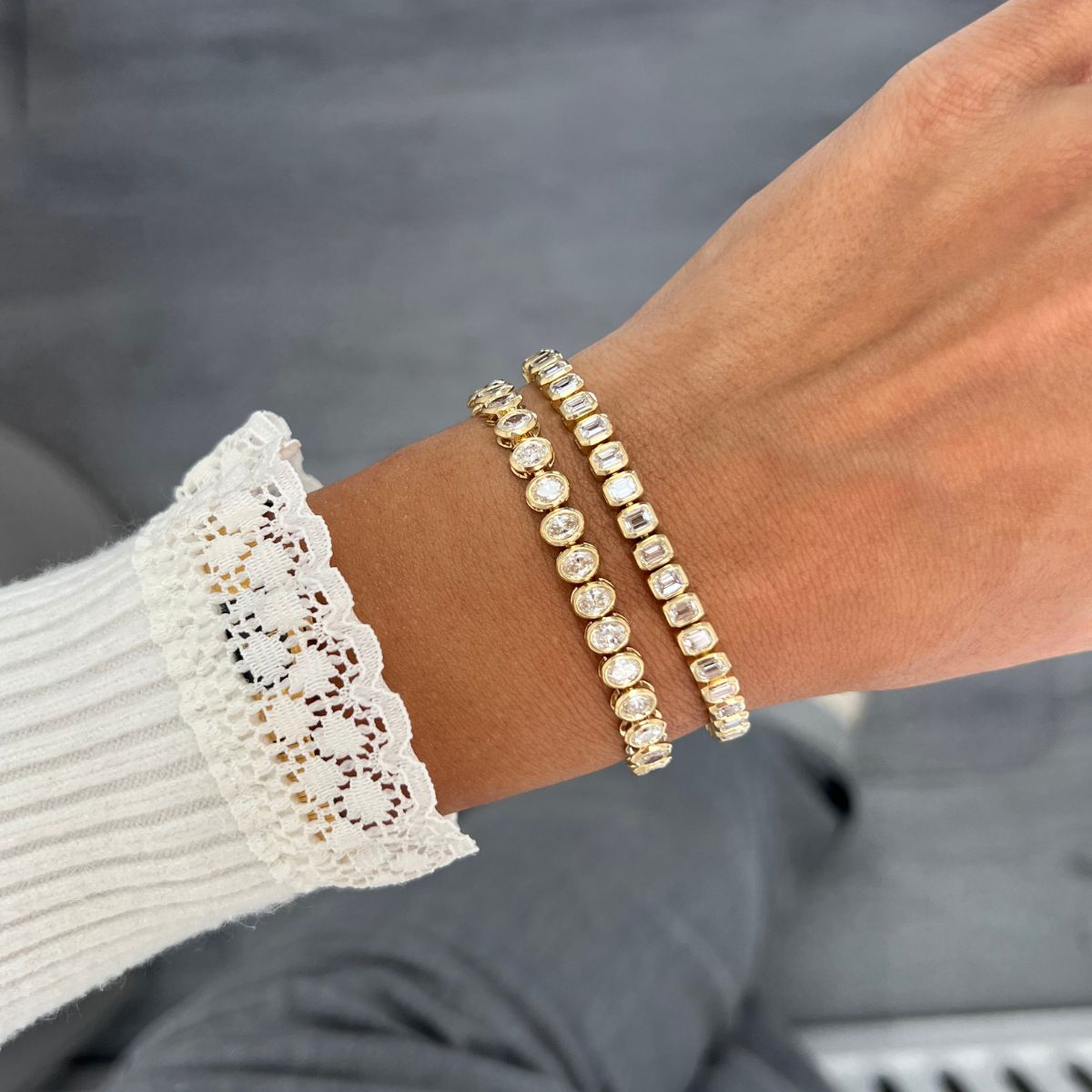 Lab Grown Emerald Bezel Tennis Bracelet