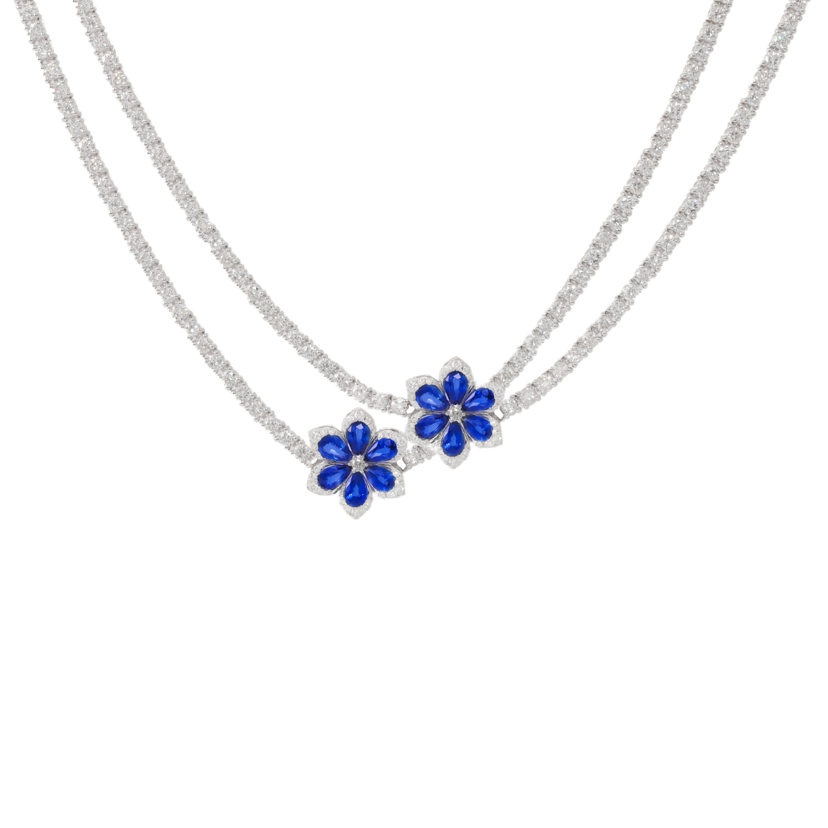 37.50ct Diamond and Sapphire Flower Tennis Necklace