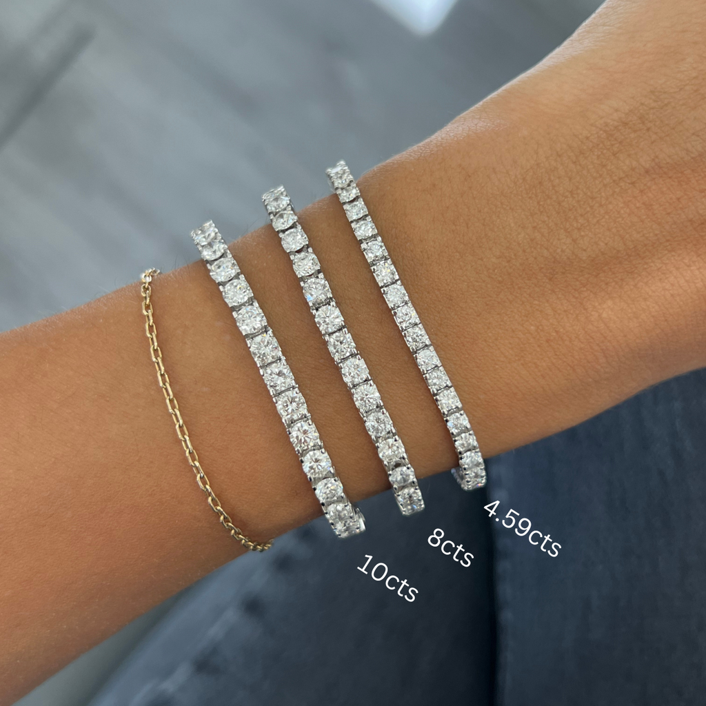 Lab-Grown Round Diamond Tennis Bracelet, 4-Prong, 14K Gold