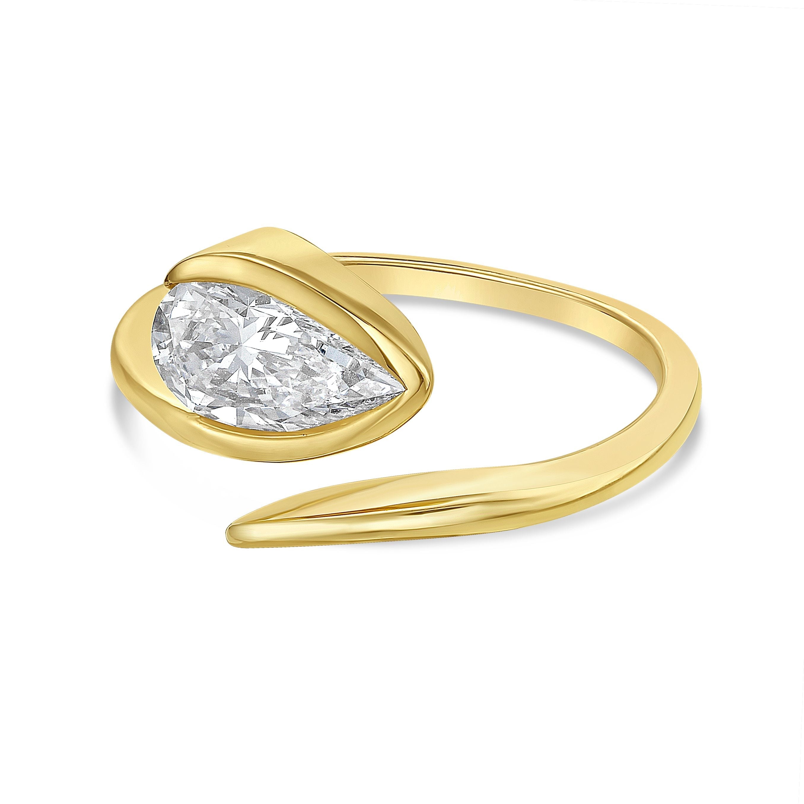 Lab-Grown Pear Bypass And Open Band Ring, 14K Gold