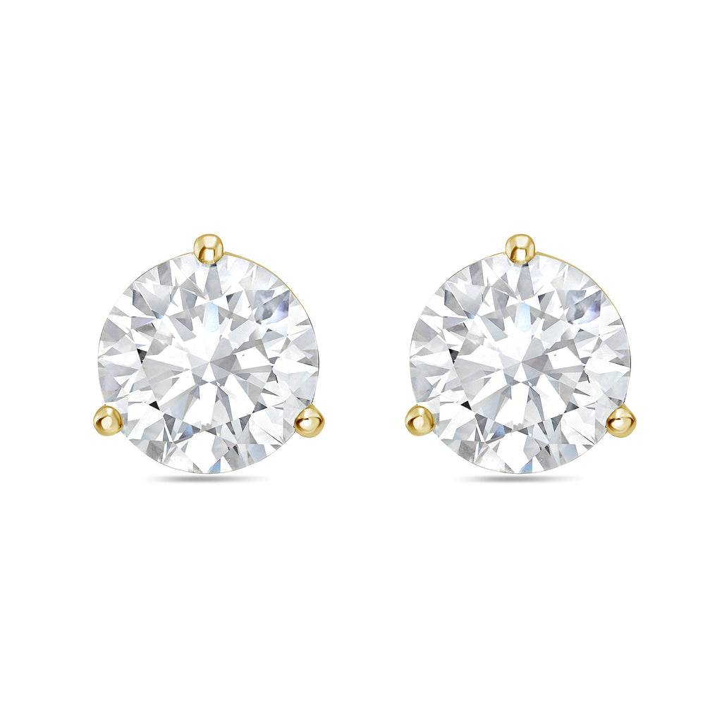 Lab-Grown Martini Round Diamond Studs, 3-Prong, 14K Gold
