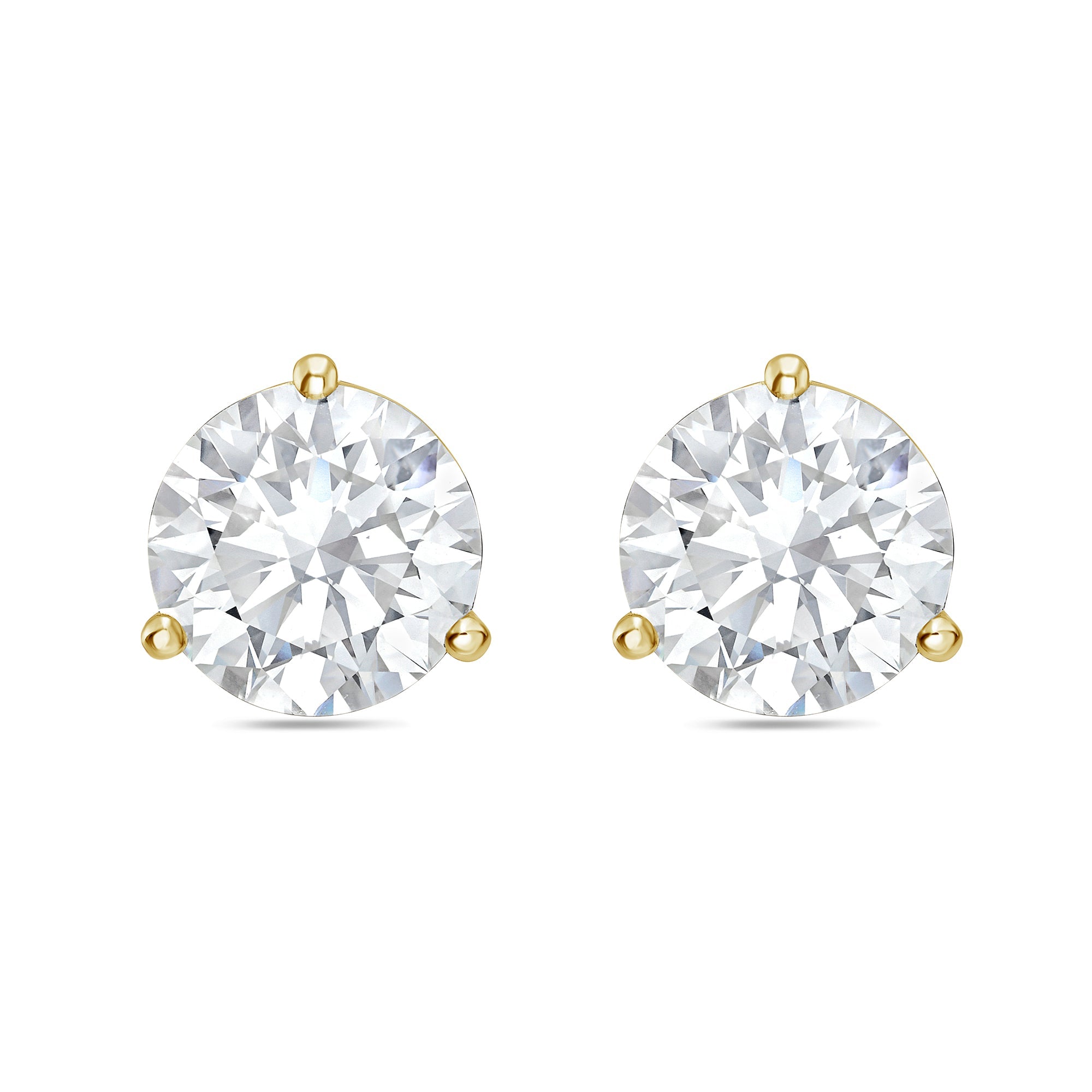 Lab-Grown Martini Round Diamond Studs, 3-Prong, 14K Gold
