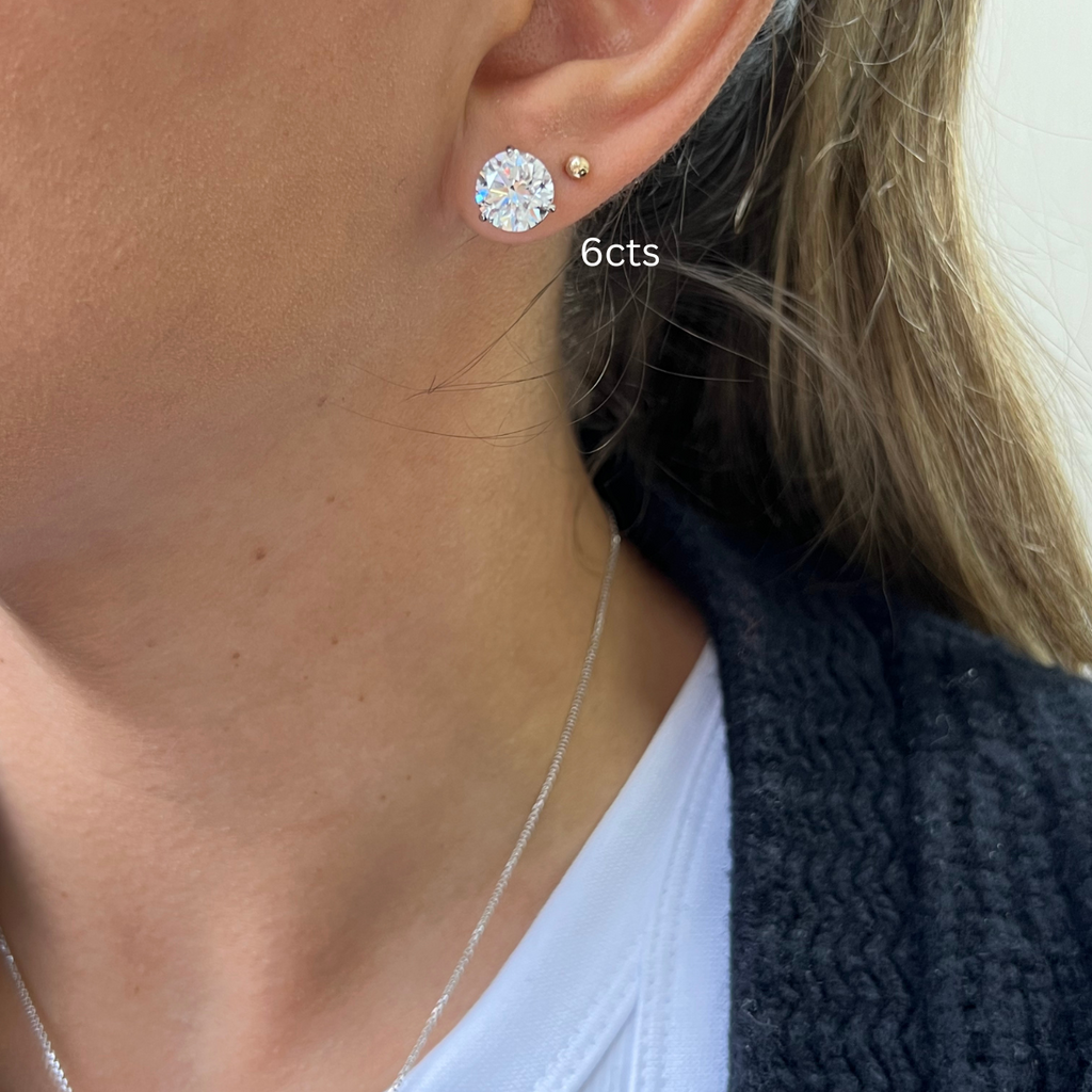 Lab-Grown Martini Round Diamond Studs, 3-Prong, 14K Gold